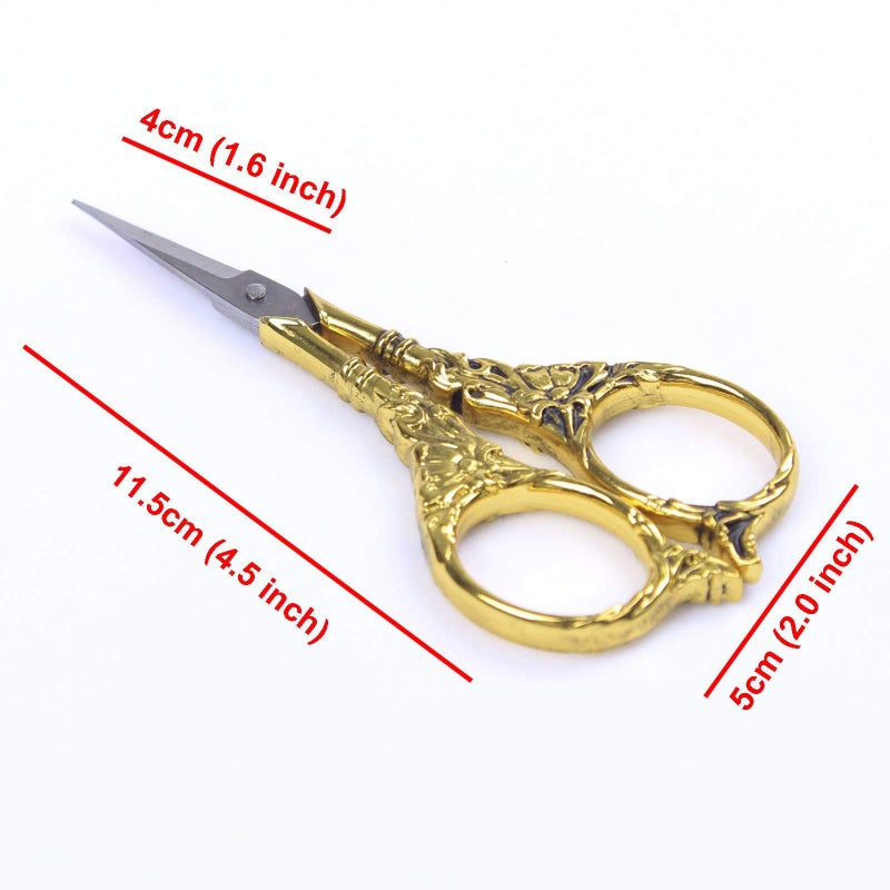 BIHRTC Vintage European Style Scissors Stainless Steel for Cross Stitch Cutting Embroidery Sewing Handcraft Craft Art Work DIY Tool(Gold) - Image 2